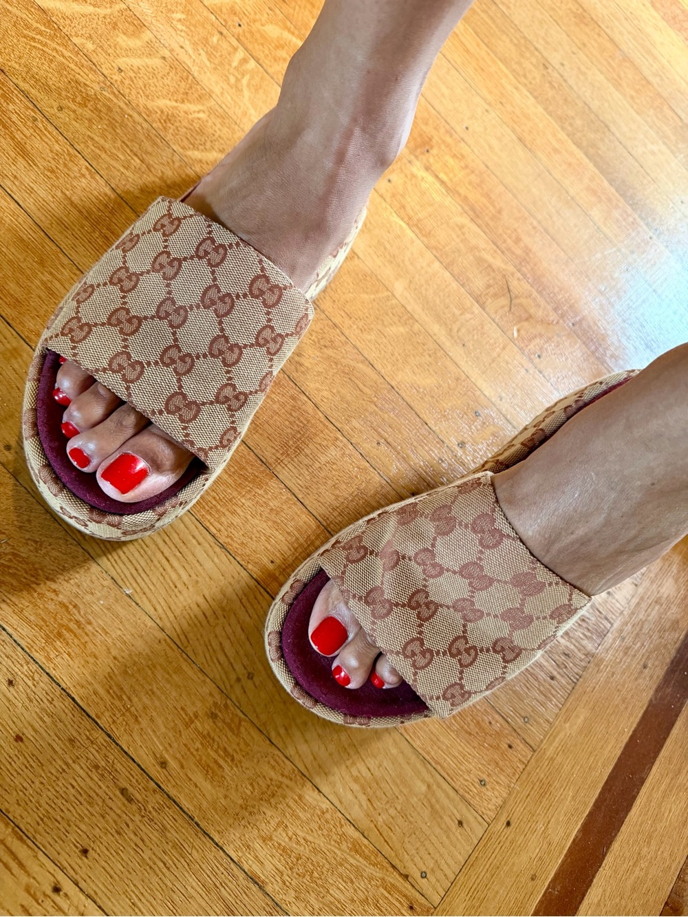 Gucci Beige and Pink GG Monogram Platform Slide Sandals - Picture 5 of 7